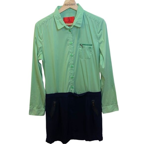 ZAC POSEN Navy Blue Green One Piece Long Sleeve Dress - Picture 1 of 6